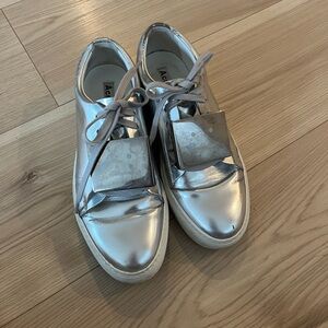 Silver leather acne sneakers
